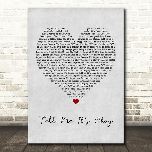 Paramore Tell Me It's Okay Grey Heart Song Lyric Framed Print