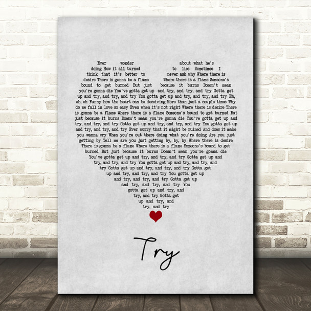 Pink Try Grey Heart Song Lyric Framed Print