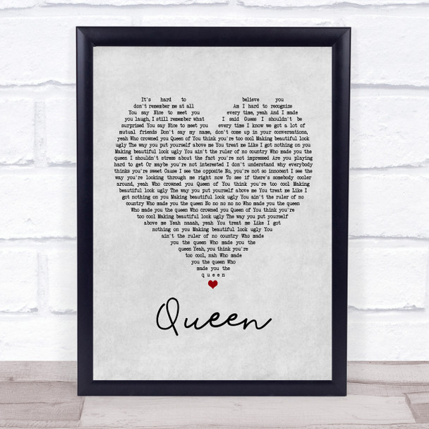 Shawn Mendes Queen Grey Heart Song Lyric Framed Print