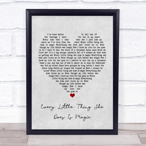 Sleeping At Last Every Little Thing She Does Is Magic Grey Heart Song Lyric Framed Print