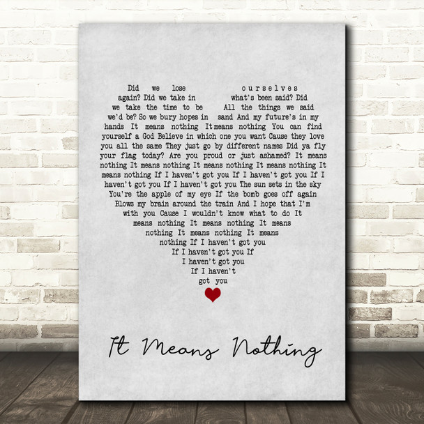 Stereophonics It Means Nothing Grey Heart Song Lyric Framed Print