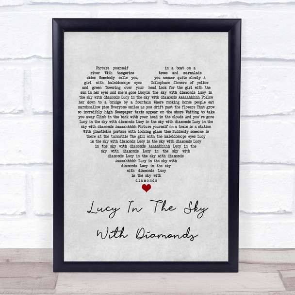 The Beatles Lucy In The Sky With Diamonds Grey Heart Song Lyric Framed Print