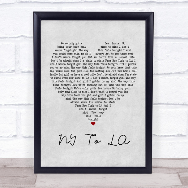 The Hunna NY To LA Grey Heart Song Lyric Framed Print