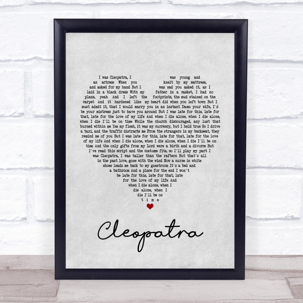 The Lumineers Cleopatra Grey Heart Song Lyric Framed Print