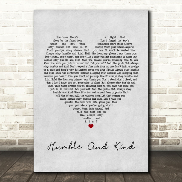 Tim McGraw Humble And Kind Grey Heart Song Lyric Framed Print