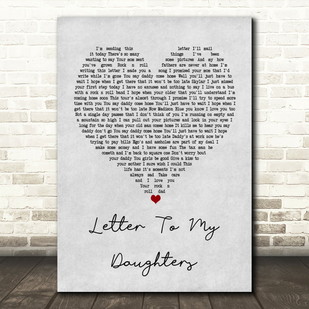 Uncle Kracker Letter To My Daughters Grey Heart Song Lyric Framed Print