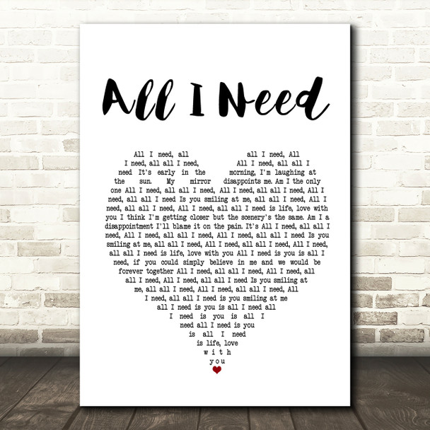 AWOLNATION All I Need White Heart Song Lyric Framed Print