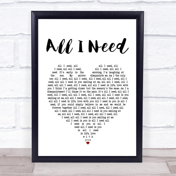 AWOLNATION All I Need White Heart Song Lyric Framed Print