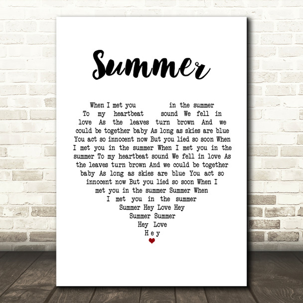 Calvin Harris Summer White Heart Song Lyric Framed Print