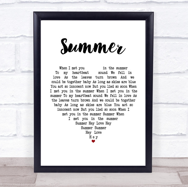 Calvin Harris Summer White Heart Song Lyric Framed Print