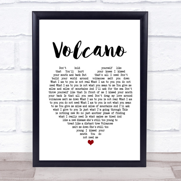 Damien Rice Volcano White Heart Song Lyric Framed Print