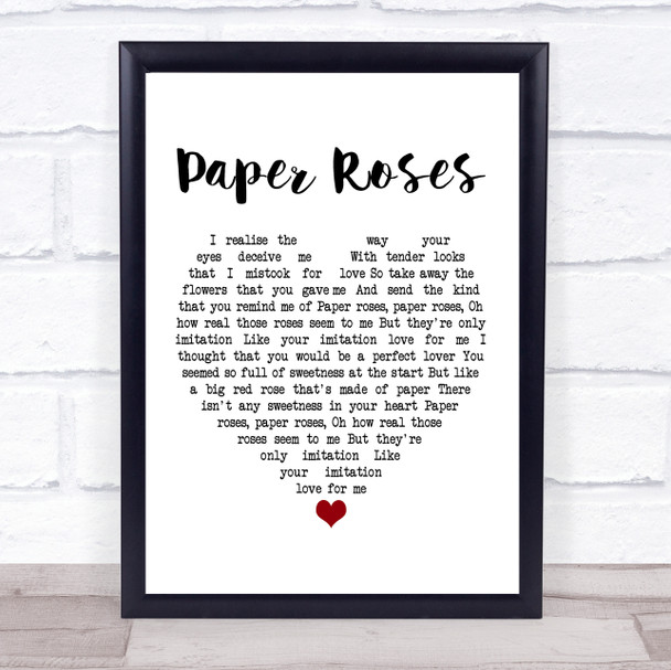 Janice Torre Paper Roses White Heart Song Lyric Framed Print