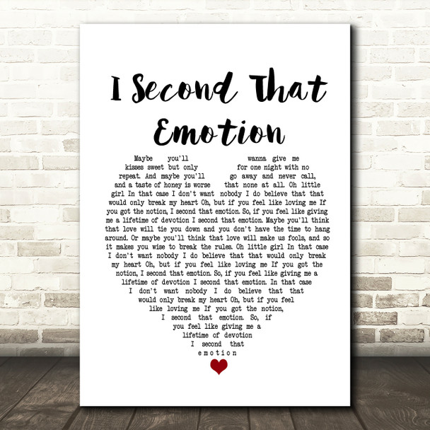 Japan I Second That Emotion White Heart Song Lyric Framed Print