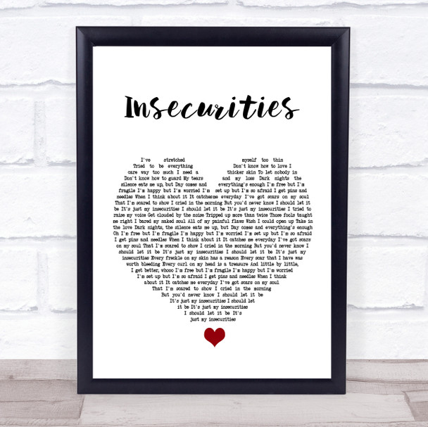 Jess Glynne Insecurities White Heart Song Lyric Framed Print