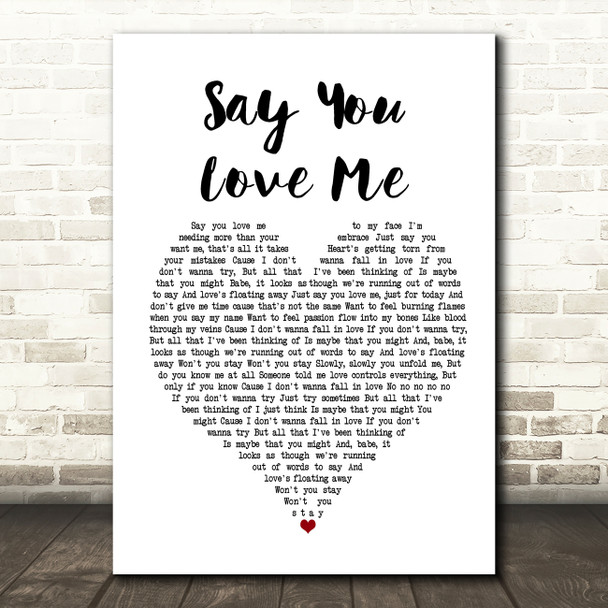 Jessie Ware Say You Love Me White Heart Song Lyric Framed Print