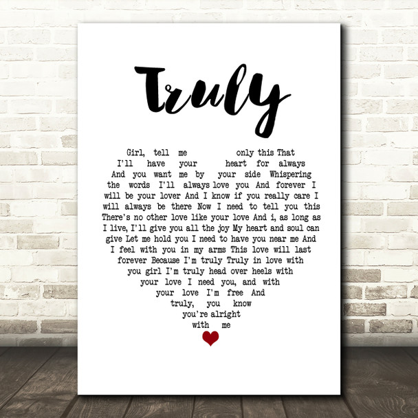 Lionel Richie Truly White Heart Song Lyric Framed Print
