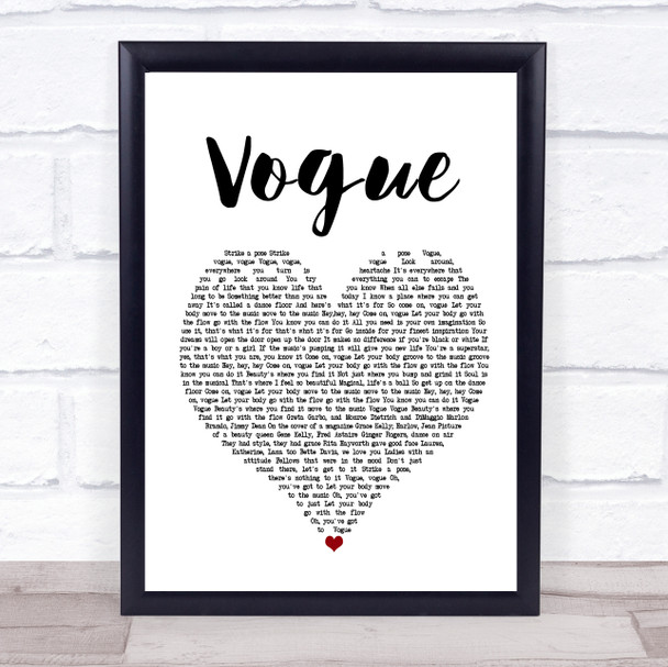 Madonna Vogue White Heart Song Lyric Framed Print