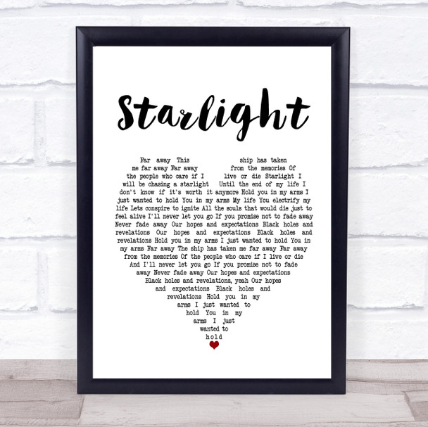 Muse Starlight White Heart Song Lyric Framed Print