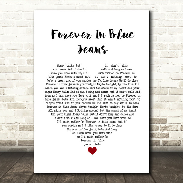 Neil Diamond Forever In Blue Jeans White Heart Song Lyric Framed Print
