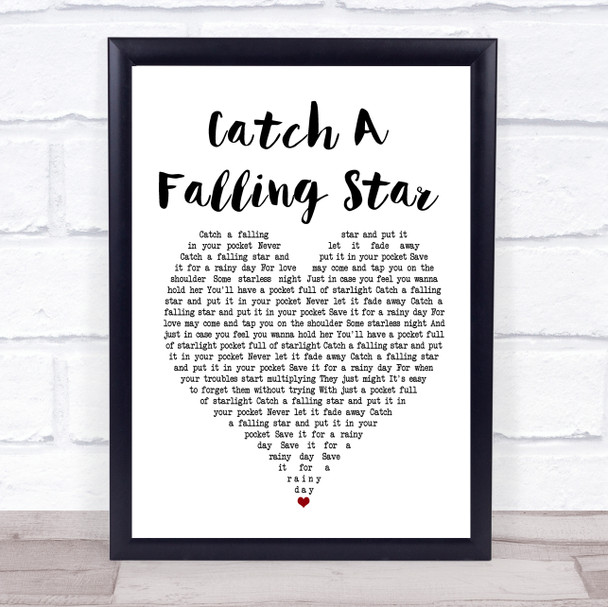 Perry Como Catch A Falling Star White Heart Song Lyric Framed Print