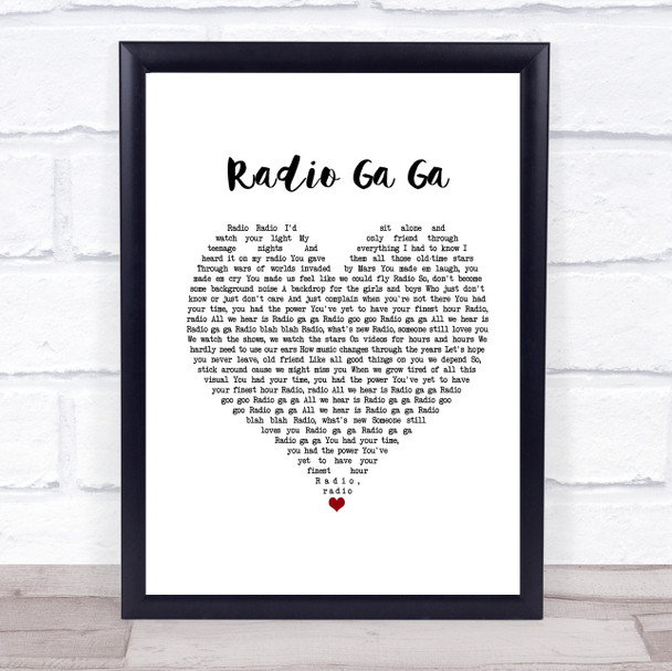 Queen Radio Ga Ga White Heart Song Lyric Framed Print