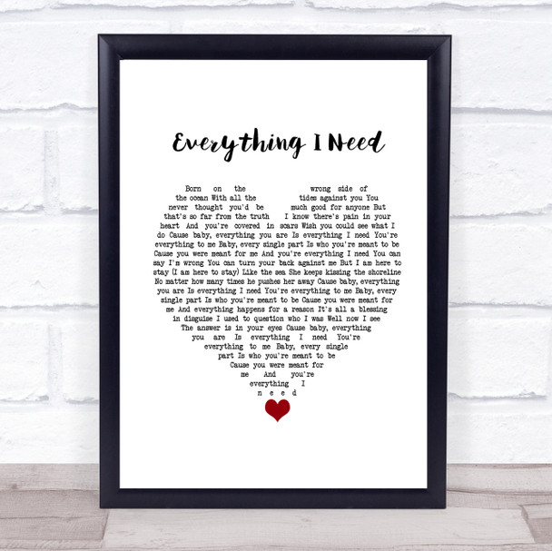 Skylar Grey Everything I Need White Heart Song Lyric Framed Print