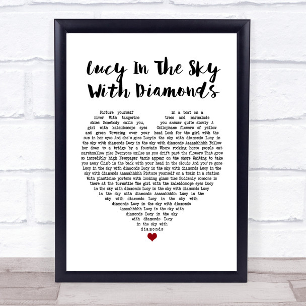 The Beatles Lucy In The Sky With Diamonds White Heart Song Lyric Framed Print