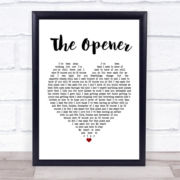 The Courteeners The Opener White Heart Song Lyric Framed Print