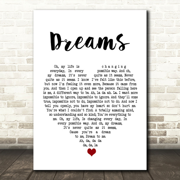 The Cranberries Dreams White Heart Song Lyric Framed Print