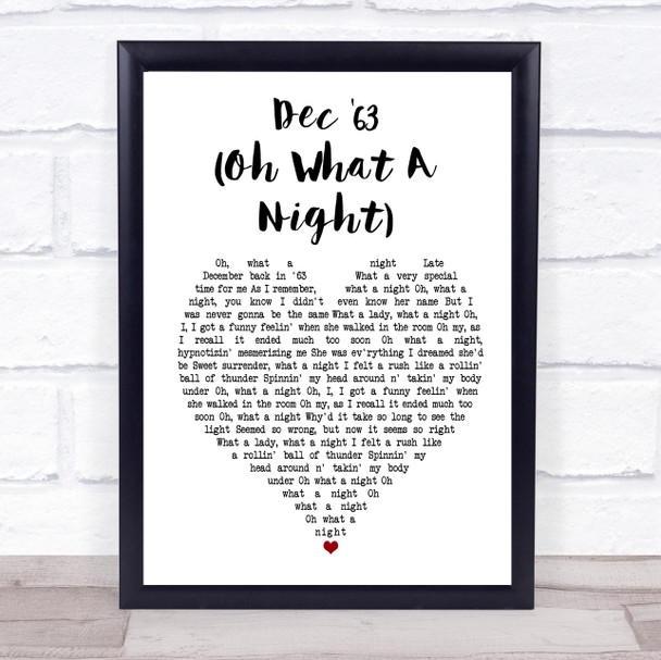 The Four Seasons Dec '63 (Oh What A Night) White Heart Song Lyric Framed Print