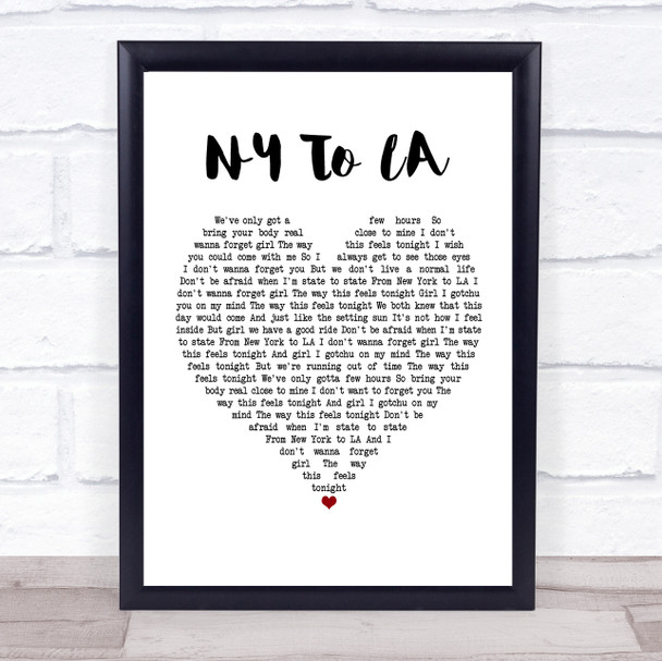 The Hunna NY To LA White Heart Song Lyric Framed Print