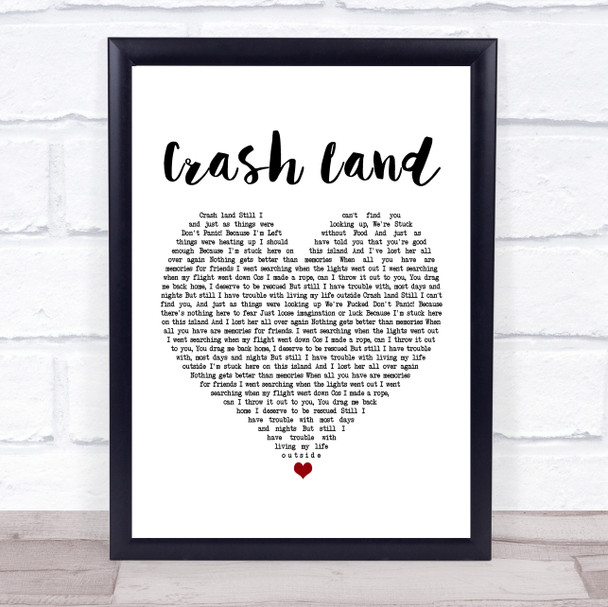 Twin Atlantic Crash Land White Heart Song Lyric Framed Print
