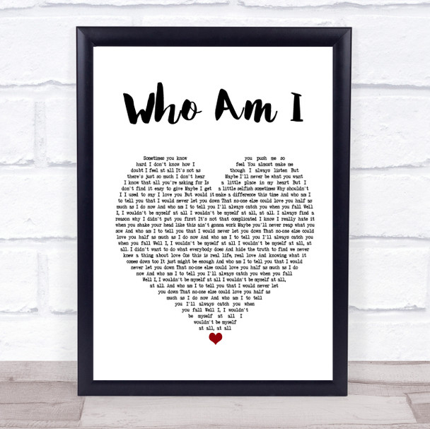 Will Young Who Am I White Heart Song Lyric Framed Print