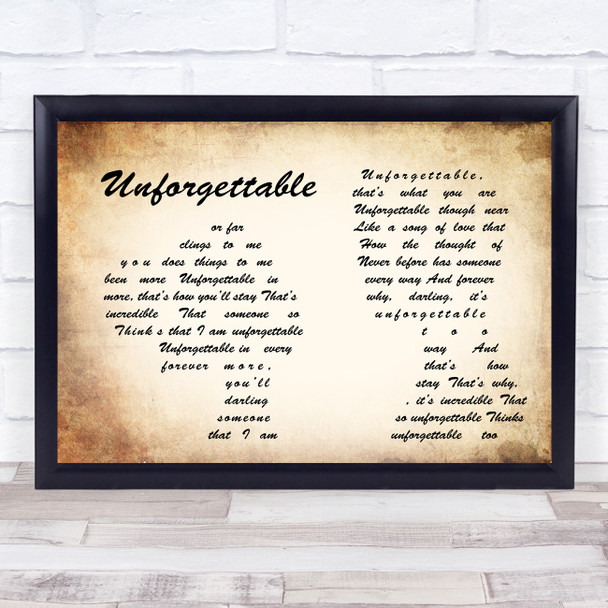 Nat King Cole Unforgettable Man Lady Couple Song Lyric Framed Print