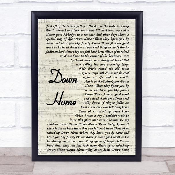 Alabama Down Home Vintage Script Song Lyric Framed Print