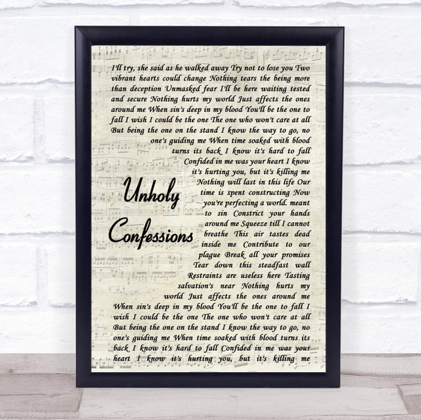 Avenged Sevenfold Unholy Confessions Vintage Script Song Lyric Framed Print