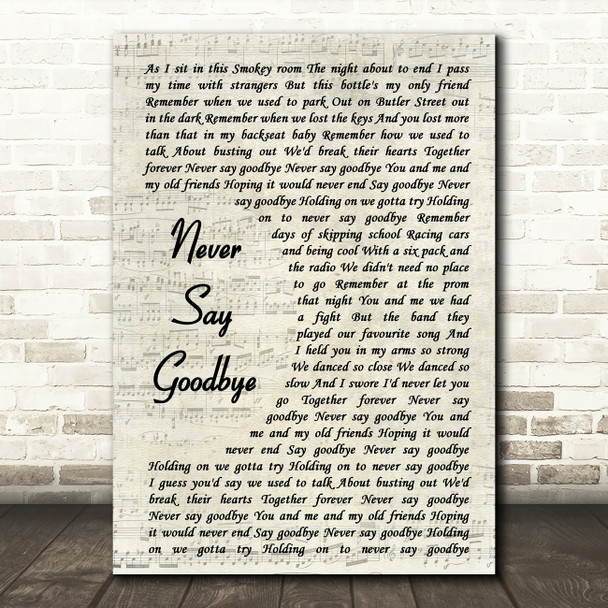 Bon Jovi Never Say Goodbye Vintage Script Song Lyric Framed Print