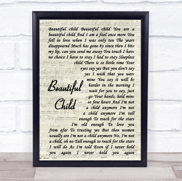 Fleetwood Mac Beautiful Child Vintage Script Song Lyric Framed Print