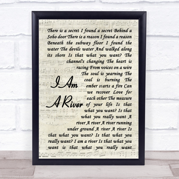 Foo Fighters I Am A River Vintage Script Song Lyric Framed Print