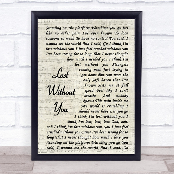 Freya Ridings Lost Without You Vintage Script Song Lyric Framed Print