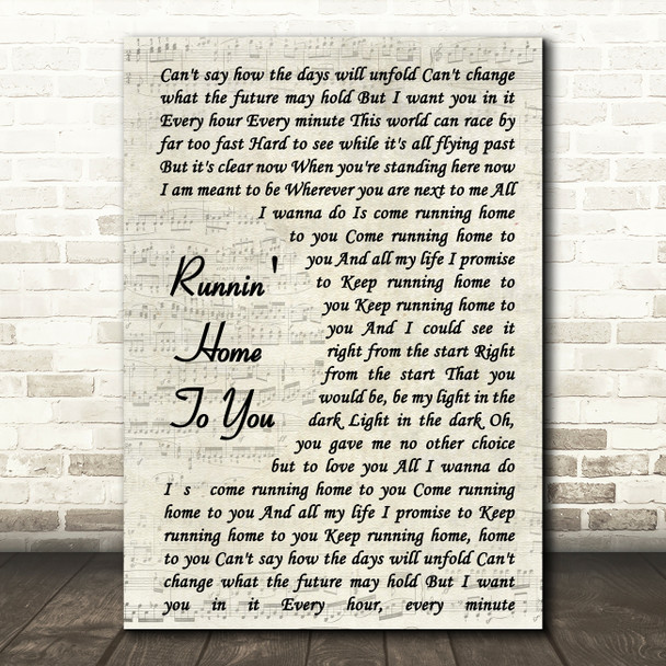 Grant Gustin Runnin' Home To You Vintage Script Song Lyric Framed Print