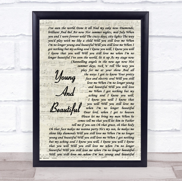 Lana Del Rey Young And Beautiful Vintage Script Song Lyric Framed Print