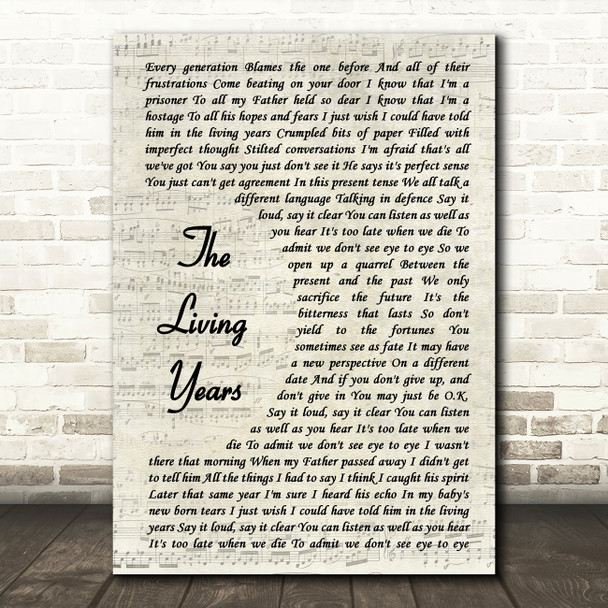 Mike + The Mechanics The Living Years Vintage Script Song Lyric Framed Print