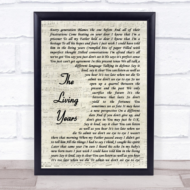 Mike + The Mechanics The Living Years Vintage Script Song Lyric Framed Print