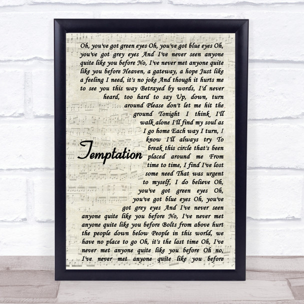 New Order Temptation Vintage Script Song Lyric Framed Print