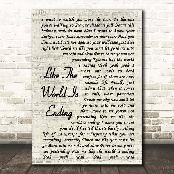 Richard Marx Like The World Is Ending Vintage Script Song Lyric Framed Print