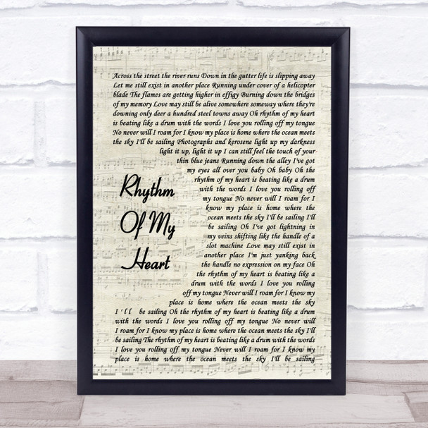 Rod Stewart Rhythm Of My Heart Vintage Script Song Lyric Framed Print