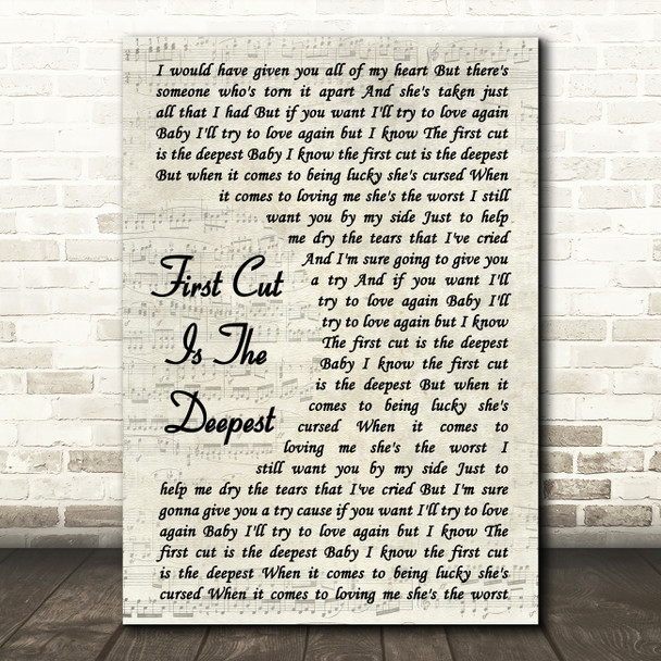 Rod Stewart The First Cut Is The Deepest Vintage Script Song Lyric Framed Print