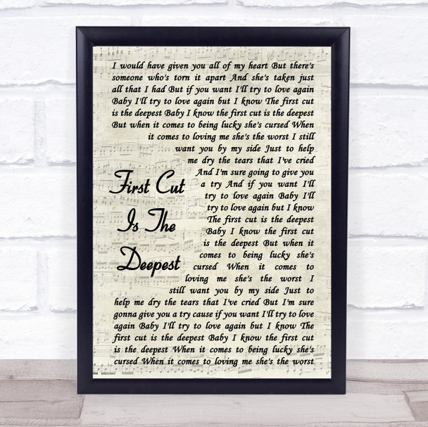 Rod Stewart The First Cut Is The Deepest Vintage Script Song Lyric Framed Print