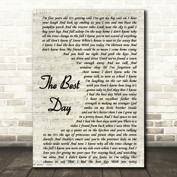 Taylor Swift The Best Day Vintage Script Song Lyric Framed Print